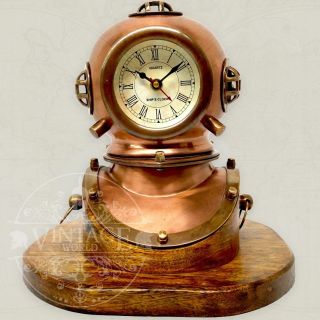 Table Clock – Divers Helmet Brass Copper Diving Bell Helmet With Clock