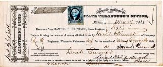 Civil War 1864 Wisconsin “allotment Fund” Soldier’s Receipt