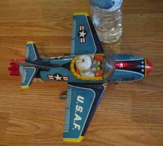 1950 ' S TN JAPAN BATTERY OPERATED XF - 160 U.  S.  A.  F.  MYSTERY ACTION TOY PLANE 10