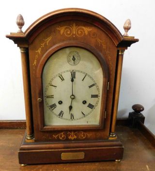 Mahogany Inlaid Catherdrall Gong Bracket Clock