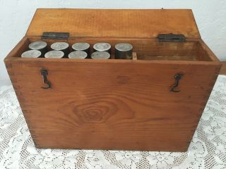 Vintage /antique Wood Explorer Field Box Test Tubes Canisters Glass Test Tubes