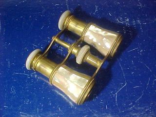 19thc Victorian Era Mother Of Pearl,  Brass Opera Glasses Made In Paris