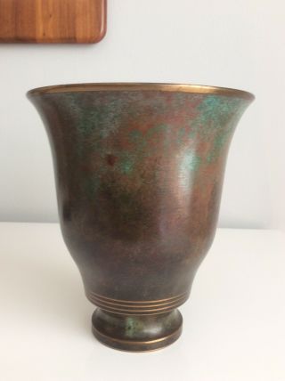 Vintage Signed Carl Sorensen Bronze Arts & Craft Verdigris Vase 1442