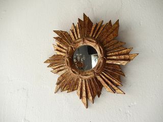 C 1940 French Gold Gilt Sunburst Starburst Mirror Vintage Huge Small