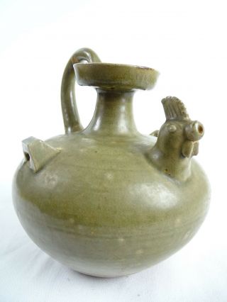 Old Chinese Lonquan Celadon Glazed Zoomorphic Kendi Water pot China 3