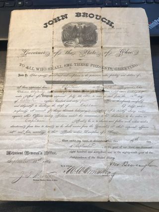 Civil War Union Promotion Certificate 173rd Regiment Ohio Volunteers To Captain