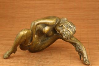 Big Chinese Old Bronze Hand Carved Girl Statue Netsuke Collectable Home Deco