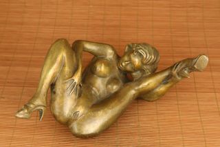 big chinese old bronze hand carved girl statue netsuke collectable home deco 3