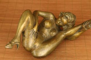 big chinese old bronze hand carved girl statue netsuke collectable home deco 4