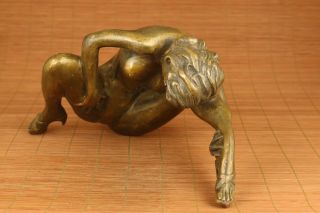 big chinese old bronze hand carved girl statue netsuke collectable home deco 9