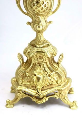 French Mantle Clock 5 Branch Embossed Pierced Gilt Bonze Candelabras 10