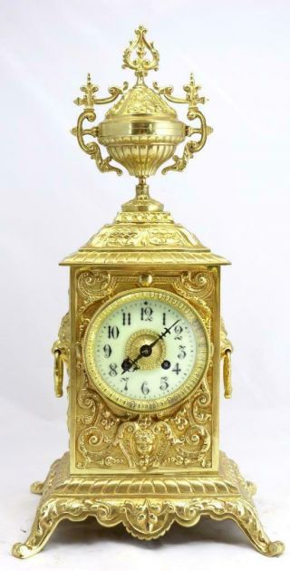French Antique 19th c Gilt Pierced Bronze Mantle Clock Garniture Set 4
