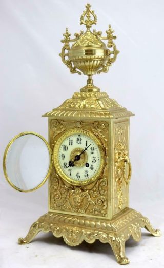 French Antique 19th c Gilt Pierced Bronze Mantle Clock Garniture Set 5