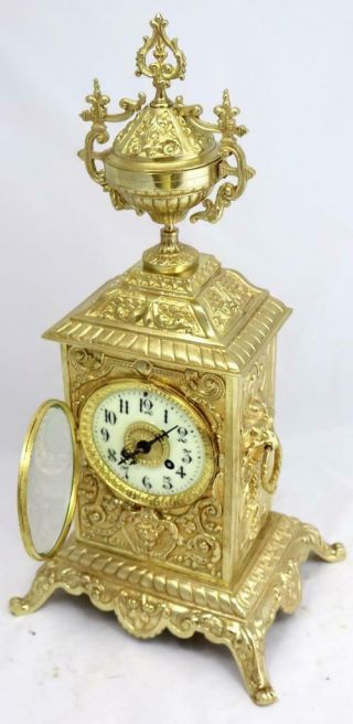 French Antique 19th c Gilt Pierced Bronze Mantle Clock Garniture Set 6