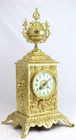 French Antique 19th c Gilt Pierced Bronze Mantle Clock Garniture Set 7