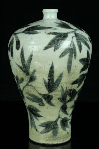 MAY007F KOREAN LATE JOSEON BLUE&WHITE PORCELAIN GRASS DESIGN MEIPING VASE BOTTLE 2