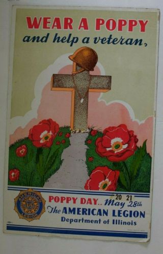 Rare Wwi War Poster Poppy Program American Legion,  Illinois
