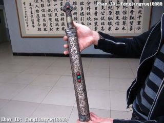 22 Tibet Pure Craftwork Inlay Ruby Turquois Dragon Play Bead Tibetan Knife Sword