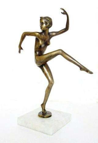 Signed Art Deco Bronze Figurine,  Sandor Bakonyi,  Nude Dancing Girl,  12 "