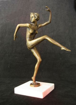 SIGNED ART DECO BRONZE FIGURINE,  SANDOR BAKONYI,  NUDE DANCING GIRL,  12 