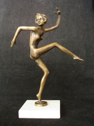 SIGNED ART DECO BRONZE FIGURINE,  SANDOR BAKONYI,  NUDE DANCING GIRL,  12 