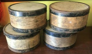 4 Antique Primitive Round Bentwood Pantry Cheese Box Wood