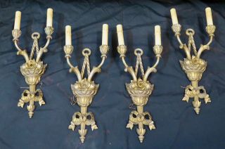 Vintage Early 20th Century Matching Electrified Wood Wall Sconces (4)