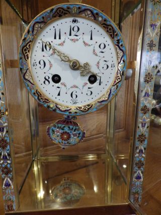 French Crystal Regulator Mantle Clock With Enamel Work Very Rare case Style 1890 10