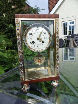 French Crystal Regulator Mantle Clock With Enamel Work Very Rare case Style 1890 11