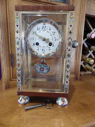 French Crystal Regulator Mantle Clock With Enamel Work Very Rare case Style 1890 12