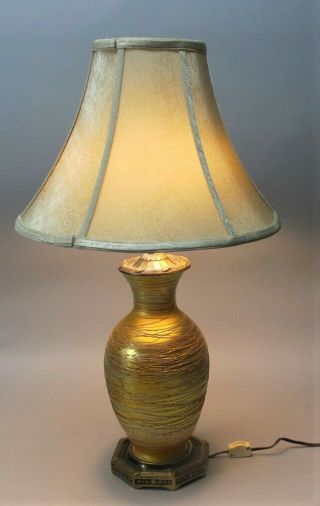 Fine Large 25 " Durand Threaded Gold Aurene Art Glass Lamp C.  1925 Antique