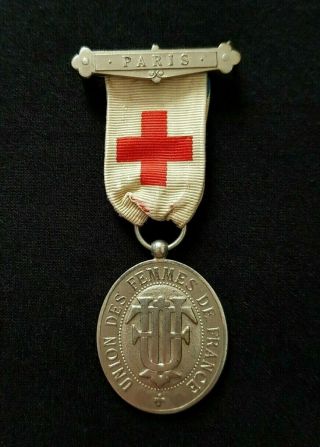 Ww1 French Red Cross Medal 1914 1918 Uff Wounded With Paris Bar