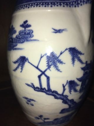 VINTAGE 1800’s CHINESE PORCELAIN CANTON BLUE & WHITE CIDER JUG FOO DOG FINIAL 8
