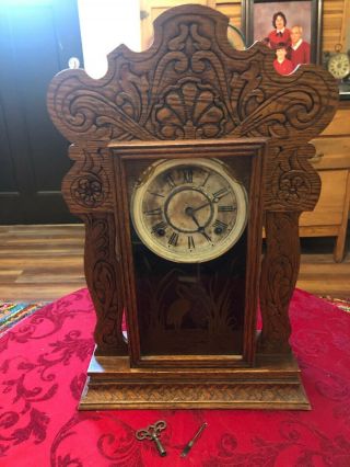 Antique Oak Gilbert Sessions 8 Day Gingerbread Clock