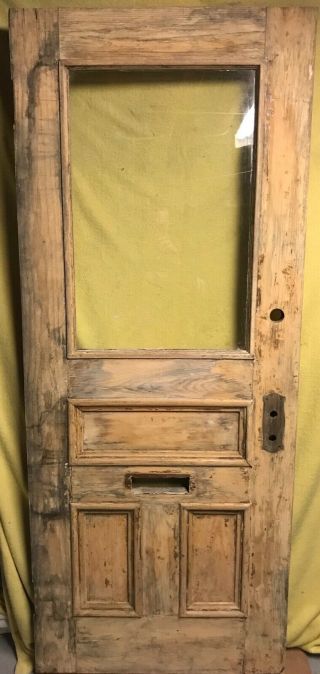 Antique Craftsman Wood Exterior French Entry Door /w 3 Panels & Glass 32x80