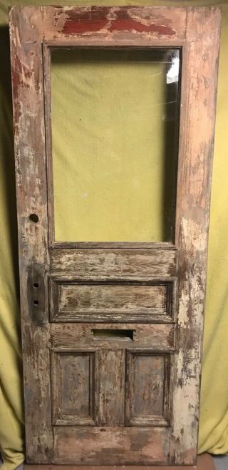 Antique Craftsman Wood Exterior French Entry Door /w 3 Panels & Glass 32x80 2