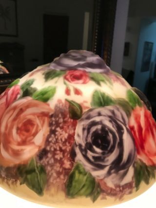 Antique Puffy Pairpoint Reverse Painted Butterflies & Roses Lamp Shade 10