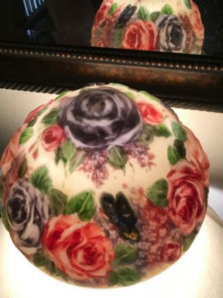 Antique Puffy Pairpoint Reverse Painted Butterflies & Roses Lamp Shade