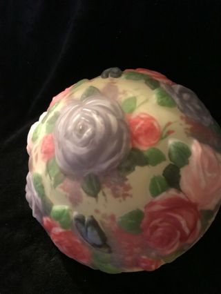 Antique Puffy Pairpoint Reverse Painted Butterflies & Roses Lamp Shade 4