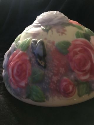Antique Puffy Pairpoint Reverse Painted Butterflies & Roses Lamp Shade 5