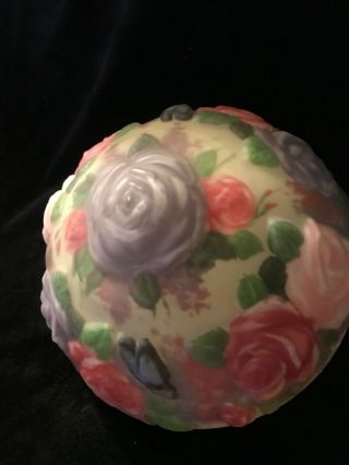 Antique Puffy Pairpoint Reverse Painted Butterflies & Roses Lamp Shade 6