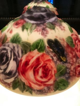 Antique Puffy Pairpoint Reverse Painted Butterflies & Roses Lamp Shade 8