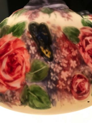 Antique Puffy Pairpoint Reverse Painted Butterflies & Roses Lamp Shade 9
