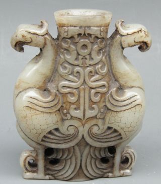 Chinese Exquisite Hand - carved bird Carving Hetian jade statue 4