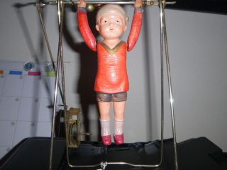 Antique Metal - Framed Trapeze Wind - Up Celluloid Doll - - Japan