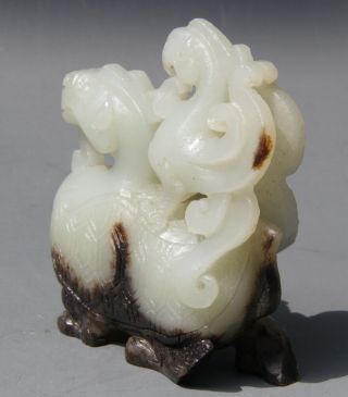 Chinese Exquisite Hand - carved Dragon turtle bird Carving Hetian jade statue 5