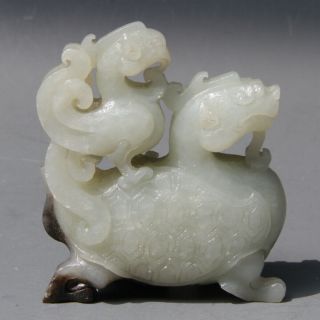 Chinese Exquisite Hand - carved Dragon turtle bird Carving Hetian jade statue 6