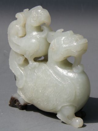 Chinese Exquisite Hand - carved Dragon turtle bird Carving Hetian jade statue 7