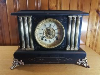 Antique Seth Thomas Adamantine Mantle Clock With Pendulum And Key -