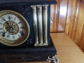 Antique Seth Thomas Adamantine Mantle Clock with Pendulum and Key - 4